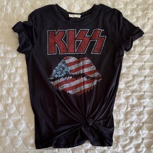 Hollister Black Tee with Red and Blue Graphic